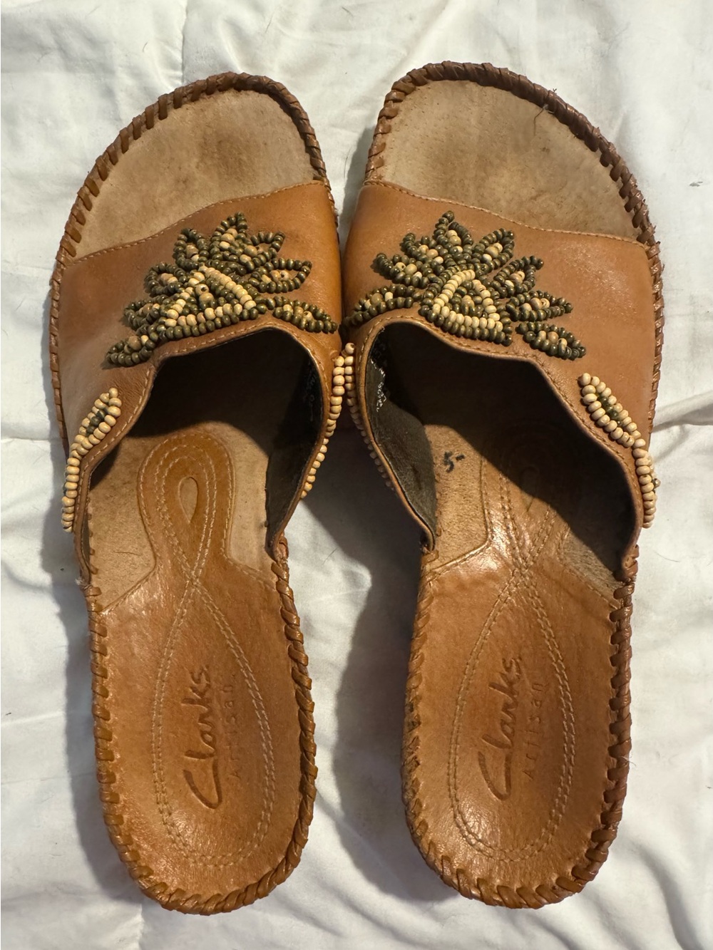 Clarks Artisan Empress leather beaded wedge sandals